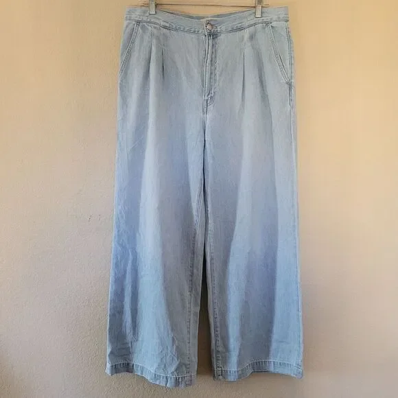 Madewell The Harlow Wide Leg Jeans Womens Blue Denim High Rise Size 30 Pleated - Picture 1 of 8